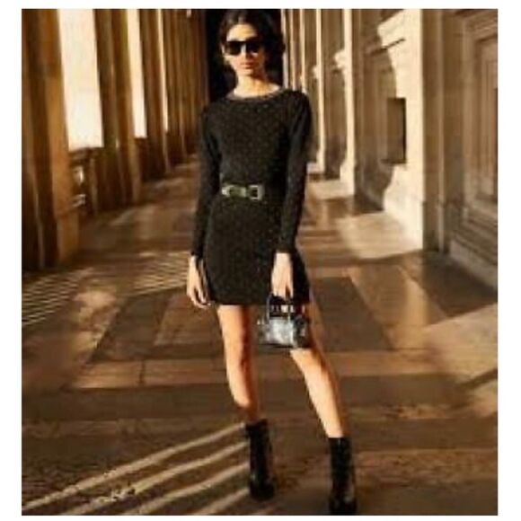 The Kooples NWOT Black Stretchy Knit Studded Dress - Picture 7 of 15